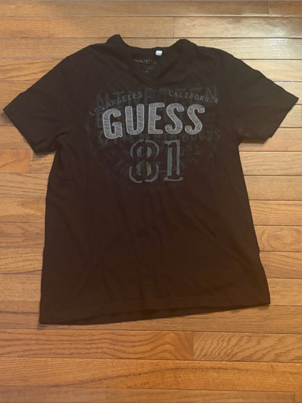 Guess Black Short-Sleeve Logo Tee with Washed Gray Print
